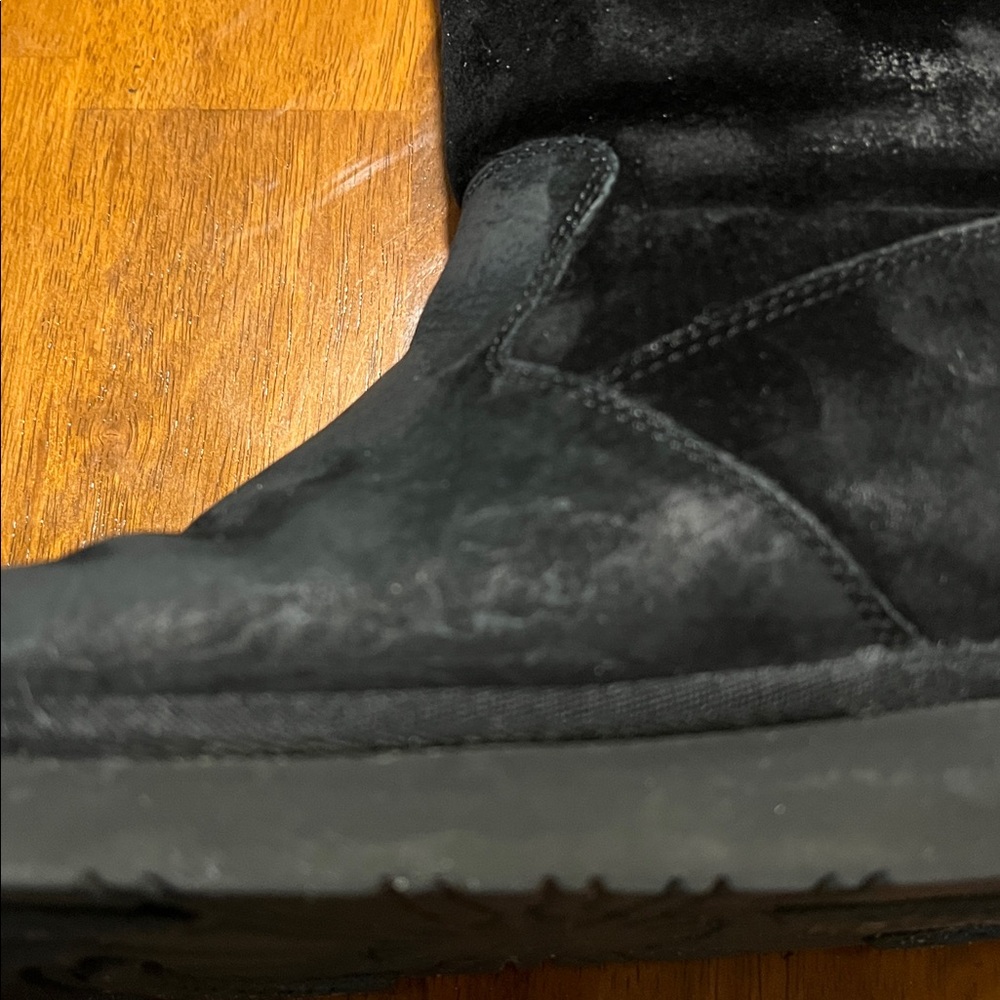 UGG Classic Tall Black Suede Boots with Metal Logo US Women's Size 7 - Picture 13 of 16